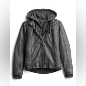 Mo-ka Meriam Knit Hood Faux Leather Jacket